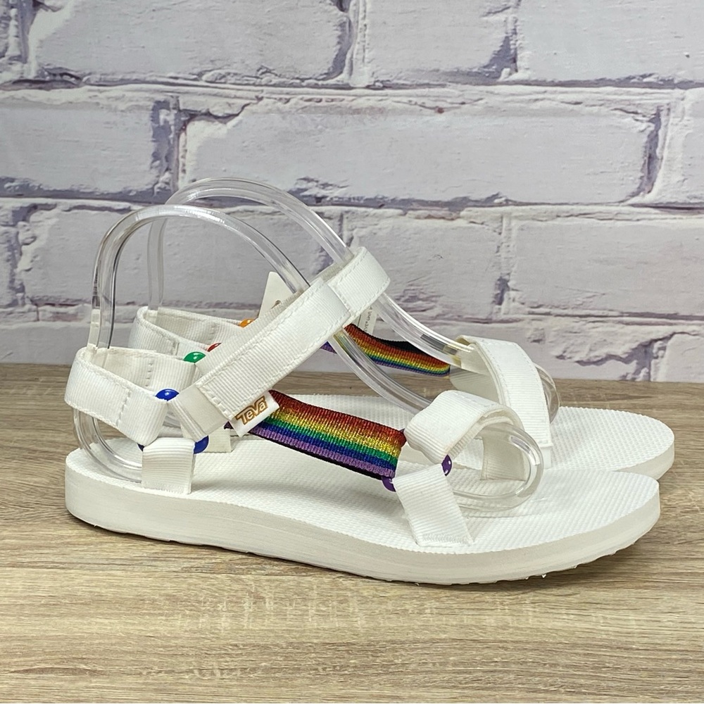 NEW Teva Original Universal Pride White Rainbow Sandals